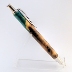 0106 - Maple Burl Rhodium Long Click Pen