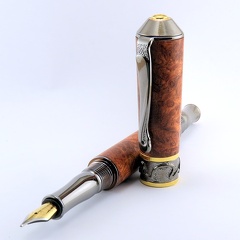 0120 - Amboyna Burl Black Titanium Nouveau Sceptre Fountain Pen