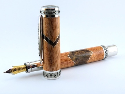 0121 - Segmented Australian Lacewood Rhodium Emperor Fountain Pen